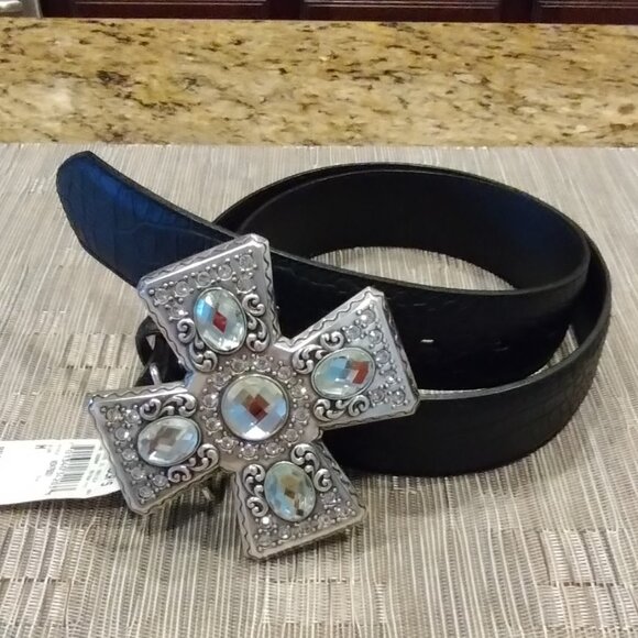 Nocona Belt Co Leather Embellished Cross Black Belt NWT Size M